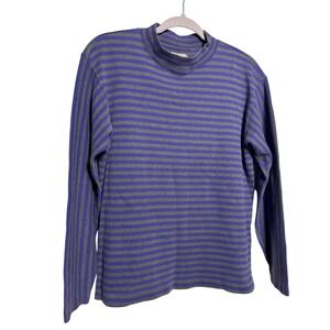 VTG Esprit Collection Mock‎ Neck Striped Long Sleeve Top Purple Gray Size M EUC